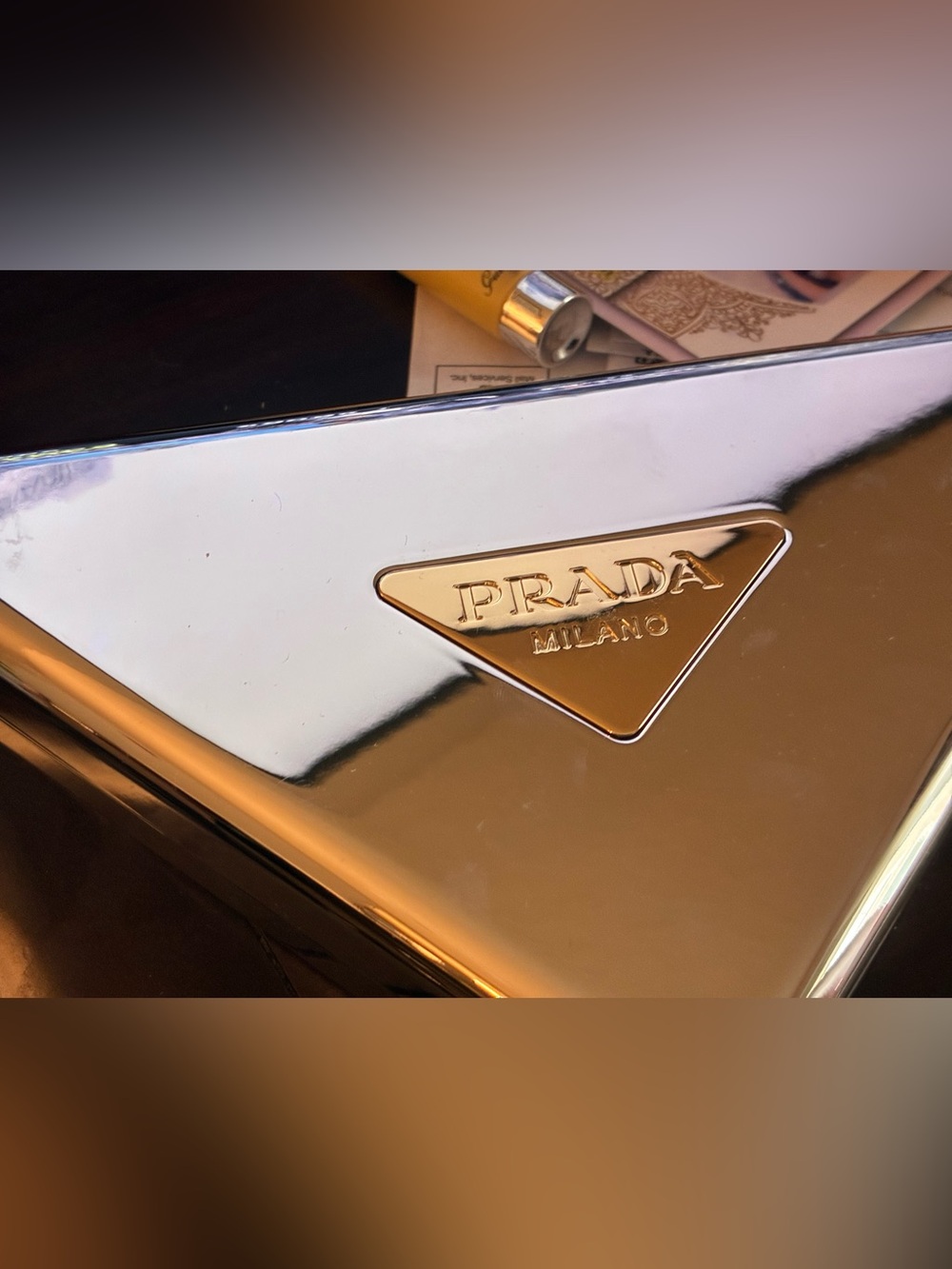 Rare Price!Prada Gold and Metallic Silver Triangular Large Clutch